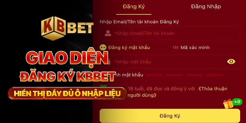 Giao diện đăng ký KBBET hiển thị đầy đủ ô nhập liệu