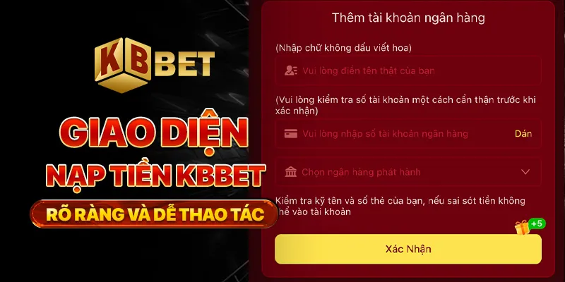 Giao diện nạp tiền KBBET rõ ràng và dễ thao tác